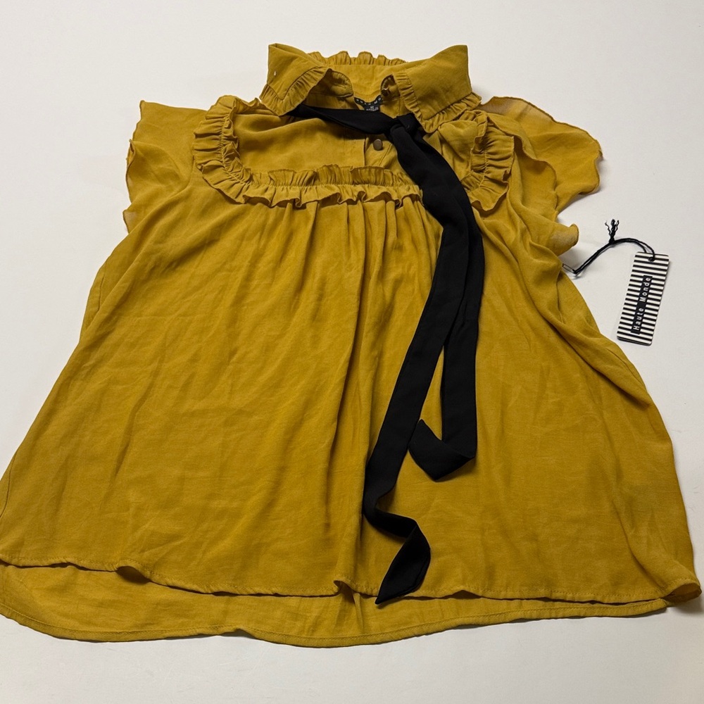 Haute Monde Mustard Blouse with Black Accent